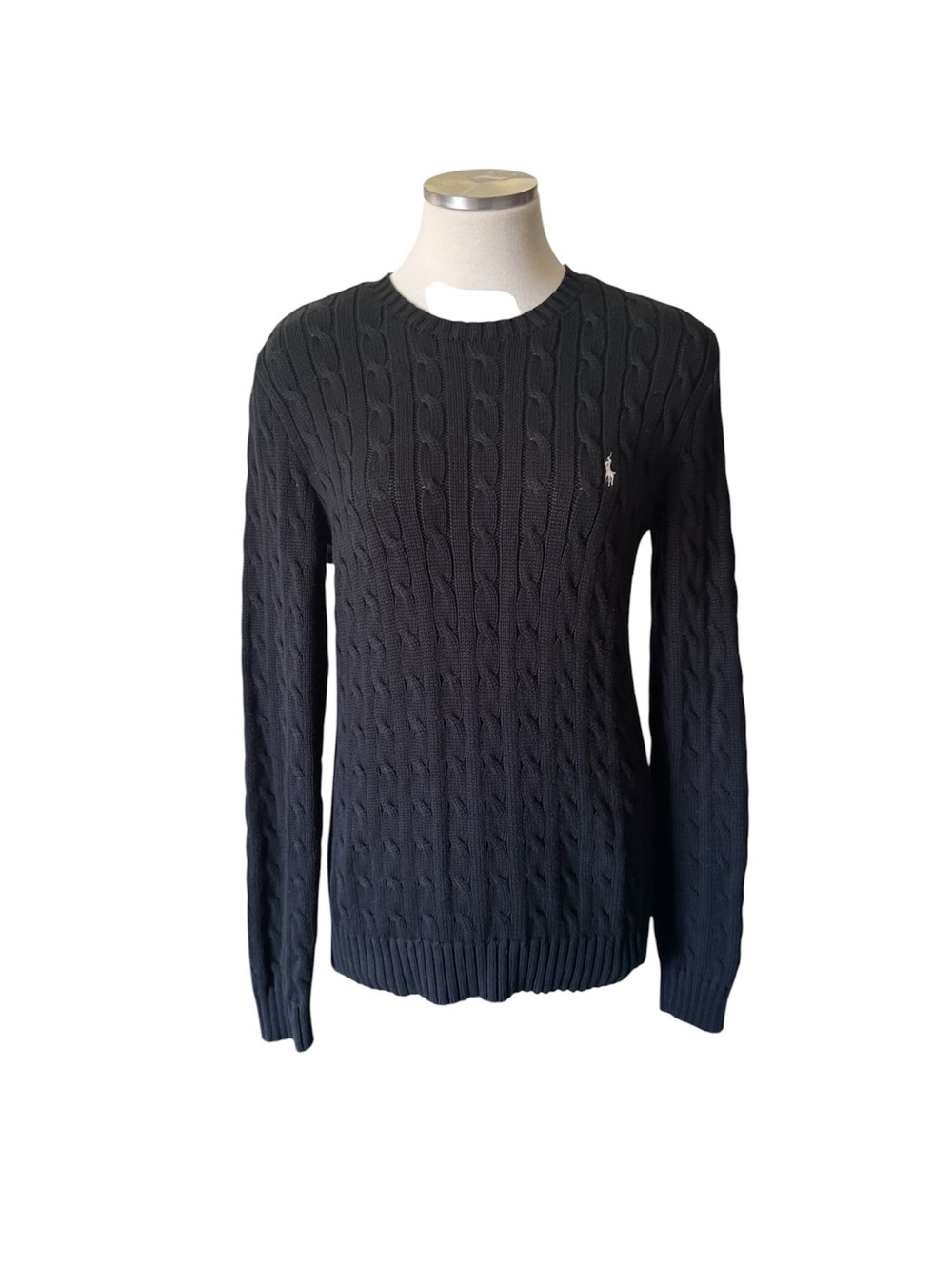 Ralph Lauren Black Cable Crewneck Sweater with Polo Pony - Picture 2 of 13